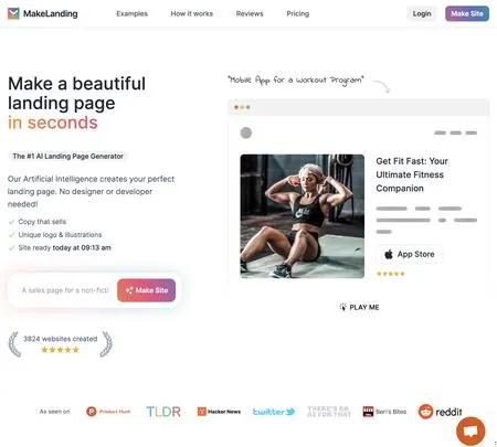 Screenshot of the site of MakeLanding