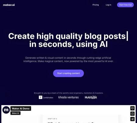 Screenshot of the site of Maker AI