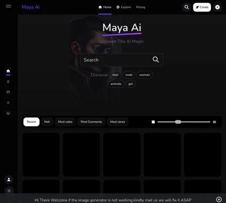 Screenshot of the site of Maya Ai