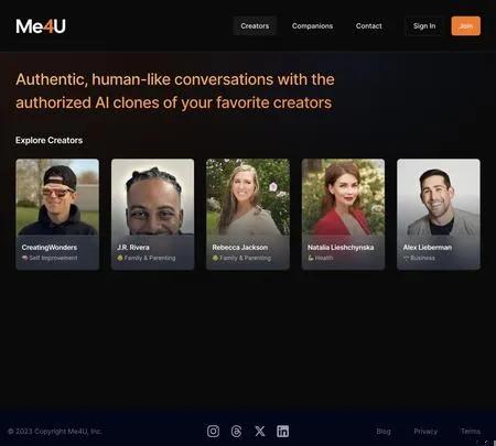 Screenshot of the site of Me4U