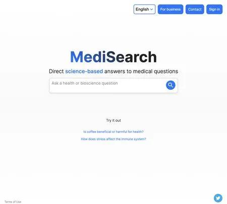 Screenshot of the site of MediSearch