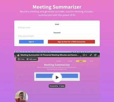 Screenshot of the site of Meeting Summarizer