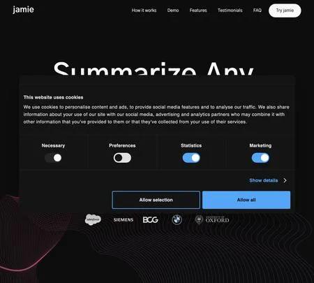 Screenshot of the site of Jamie