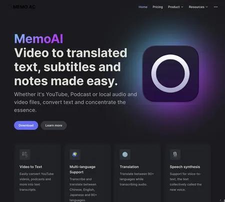 Screenshot of the site of Memo.ac