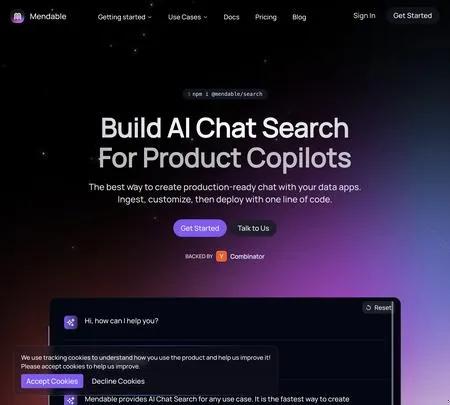 Screenshot of the site of Mendable