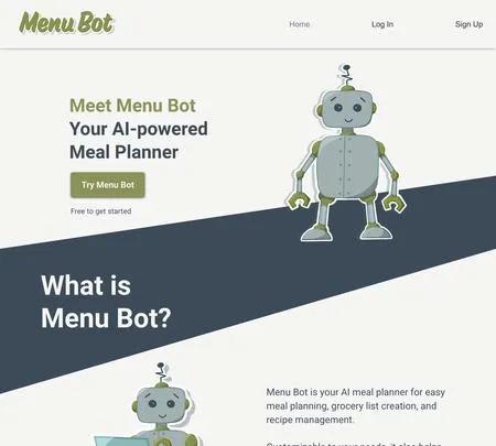 Screenshot of the site of Menubot