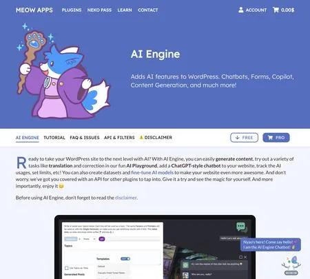 Screenshot of the site of AI Engine