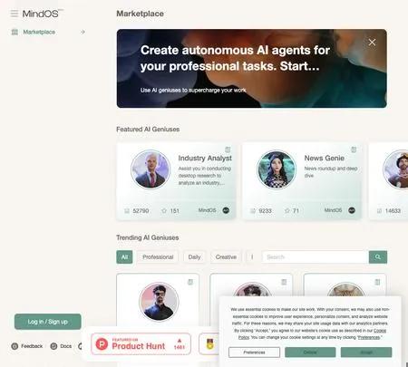 Screenshot of the site of MindOS