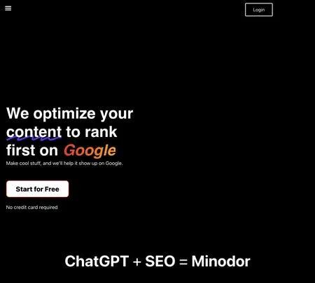 Screenshot of the site of Minodor