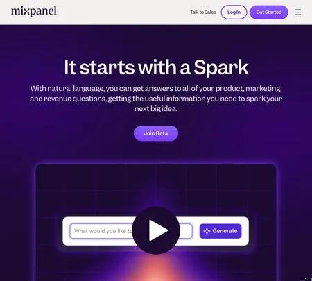 Screenshot of the site of Mixpanel Spark