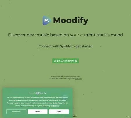 Screenshot of the site of Moodify
