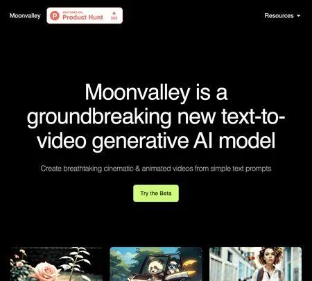 Screenshot of the site of Moonvalley