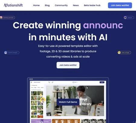 Screenshot of the site of Motionshift