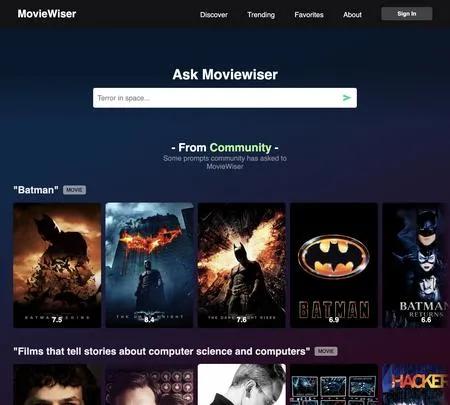 Screenshot of the site of MovieWiser