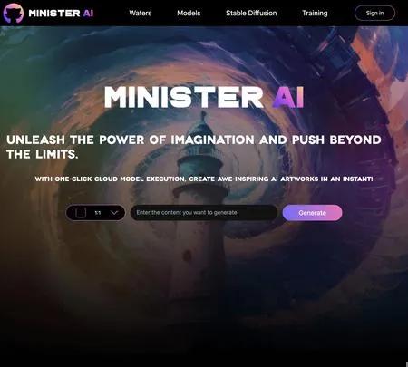Screenshot of the site of Minister AI