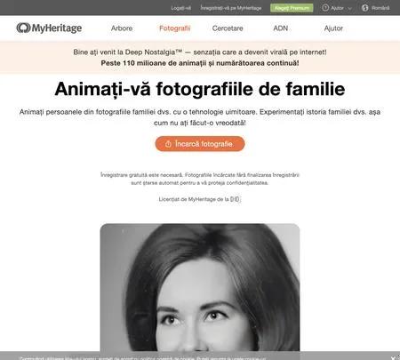 Screenshot of the site of Deep Nostalgia