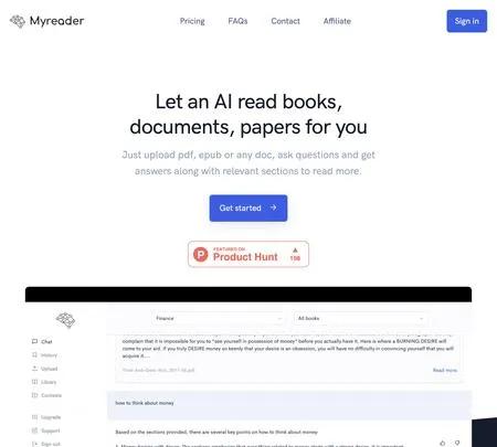 Screenshot of the site of Myreader AI