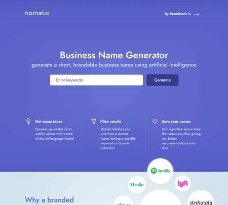 Screenshot of the site of namelix