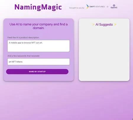Screenshot of the site of Naming Magic