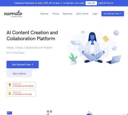 Screenshot of the site of Narrato