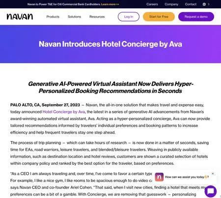 Screenshot of the site of Hotel Concierge by Ava