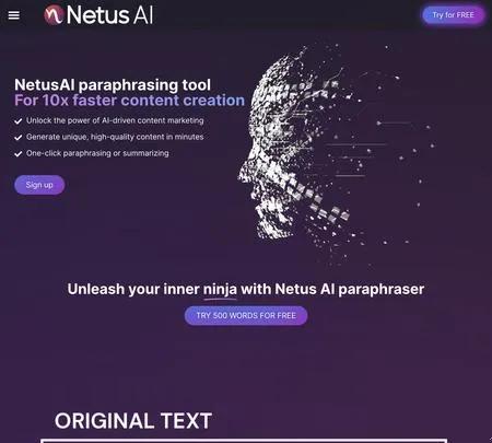 Screenshot of the site of Netus