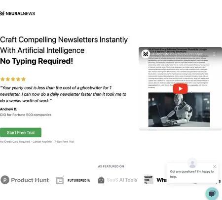 Screenshot of the site of Neural Newsletters