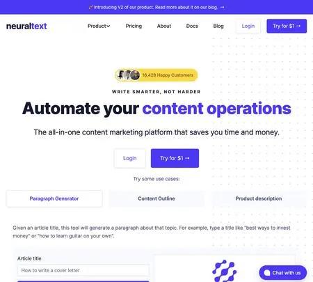 Screenshot of the site of Neuraltext
