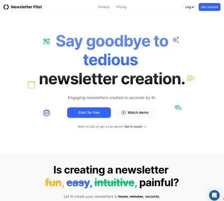 Screenshot of the site of Newsletter Pilot
