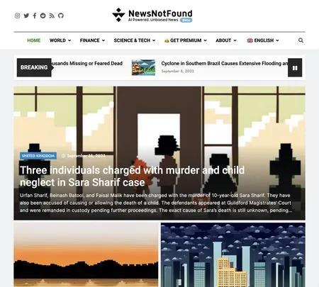 Screenshot of the site of NewsNotFound