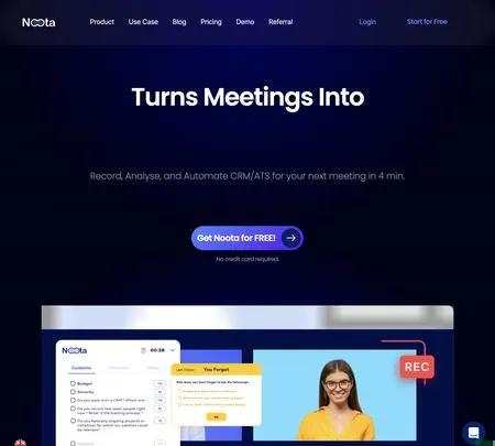 Screenshot of the site of Noota