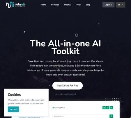 Screenshot of the site of Nubrain