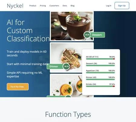 Screenshot of the site of Nyckel