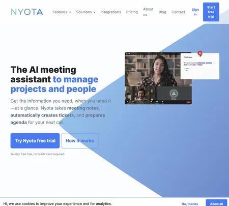 Screenshot of the site of Nyota