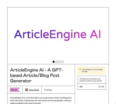 Screenshot of the site of ArticleEngine