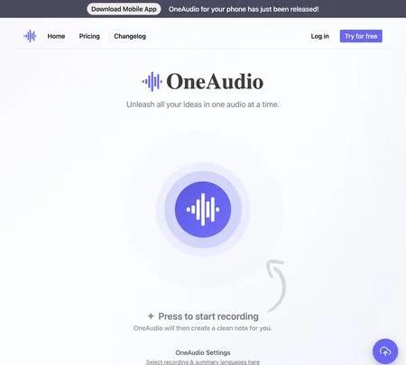 Screenshot of the site of OneAudio