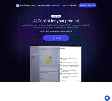 Screenshot of the site of OpenCopilot