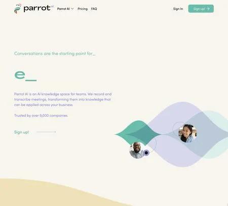 Screenshot of the site of Parrot AI