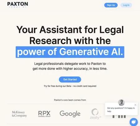 Screenshot of the site of Paxton AI