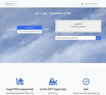 Screenshot of the site of pdf2gpt