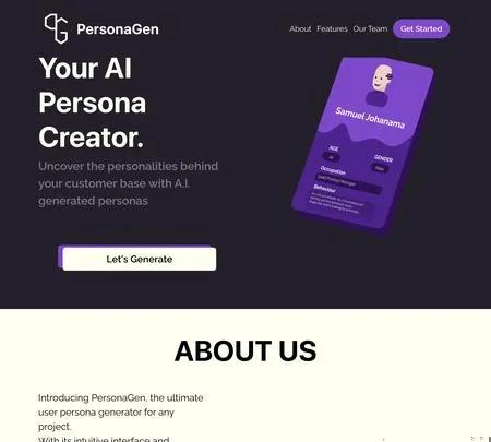 Screenshot of the site of PersonaGen