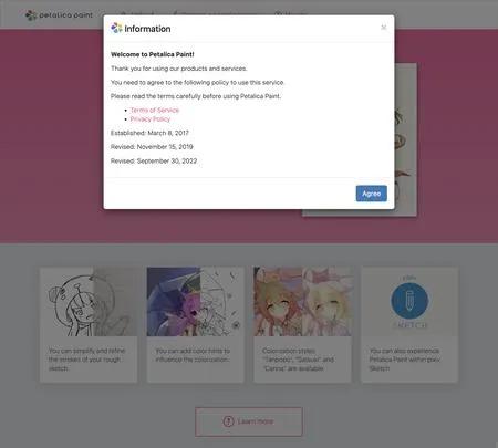 Screenshot of the site of Petalica Paint