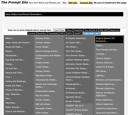 Screenshot of the site of Prompt Silo