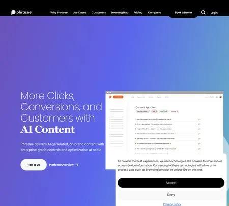 Screenshot of the site of Phrasee