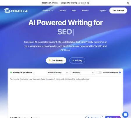 Screenshot of the site of Phrasly