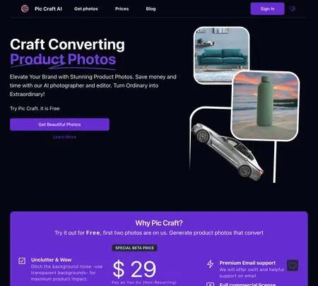 Screenshot of the site of Pic Craft