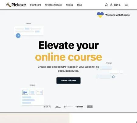 Screenshot of the site of Pickaxe