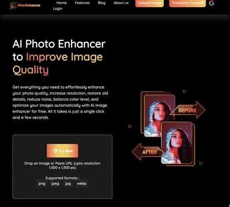 Screenshot of the site of Pics Enhancer