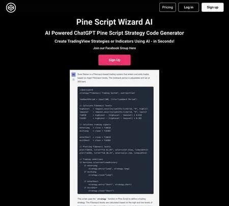Screenshot of the site of Pine Script Wizard