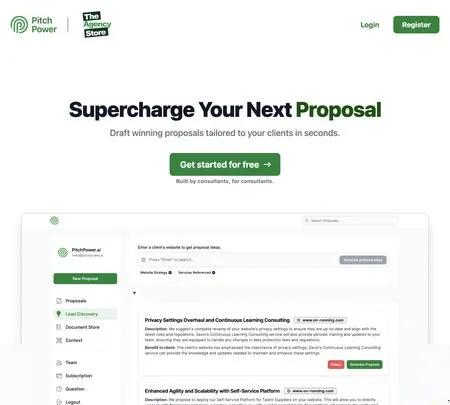 Screenshot of the site of PitchPower